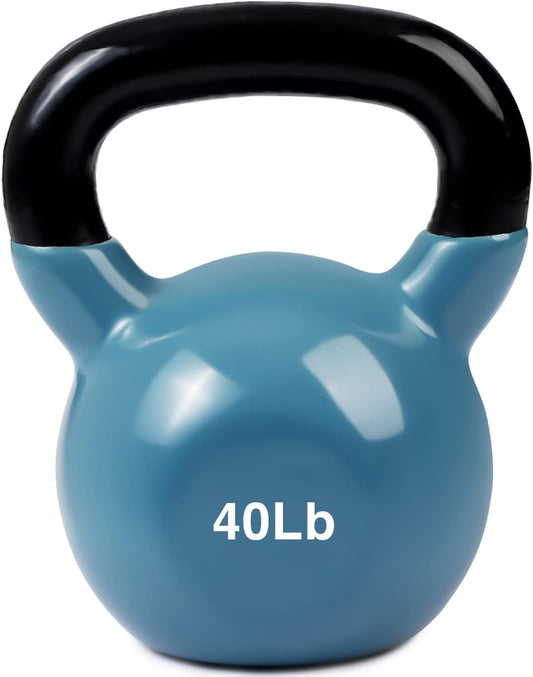 JFIT Kettlebell Weights Vinyl Coated Iron - 12 Size Options, 5lbs-50lbs - Coated for Floor and Equipment Protection, Noise Reduction, Ballistic, Core, Weight Training