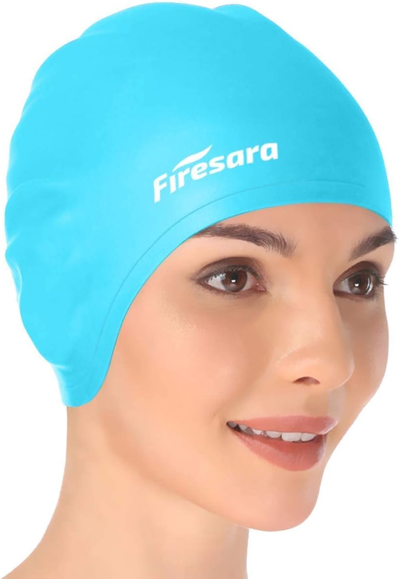 Firesara Swim Cap, Original Updated Swimming Cap 3D Ergonomic Design Comfortable Durable Ear Protection for Women Kids Men Adults Boys Girls for Long or Short Hair with Nose Clip and Ear Plugs