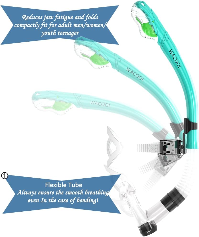 WACOOL Training Headstrap Support Dry Top Snorkel Tube Comfortable Mouthpiece One-Way Purge Valve for Pool Open Water Scuba Lap Swimming Swimmer Diving Snorkeling