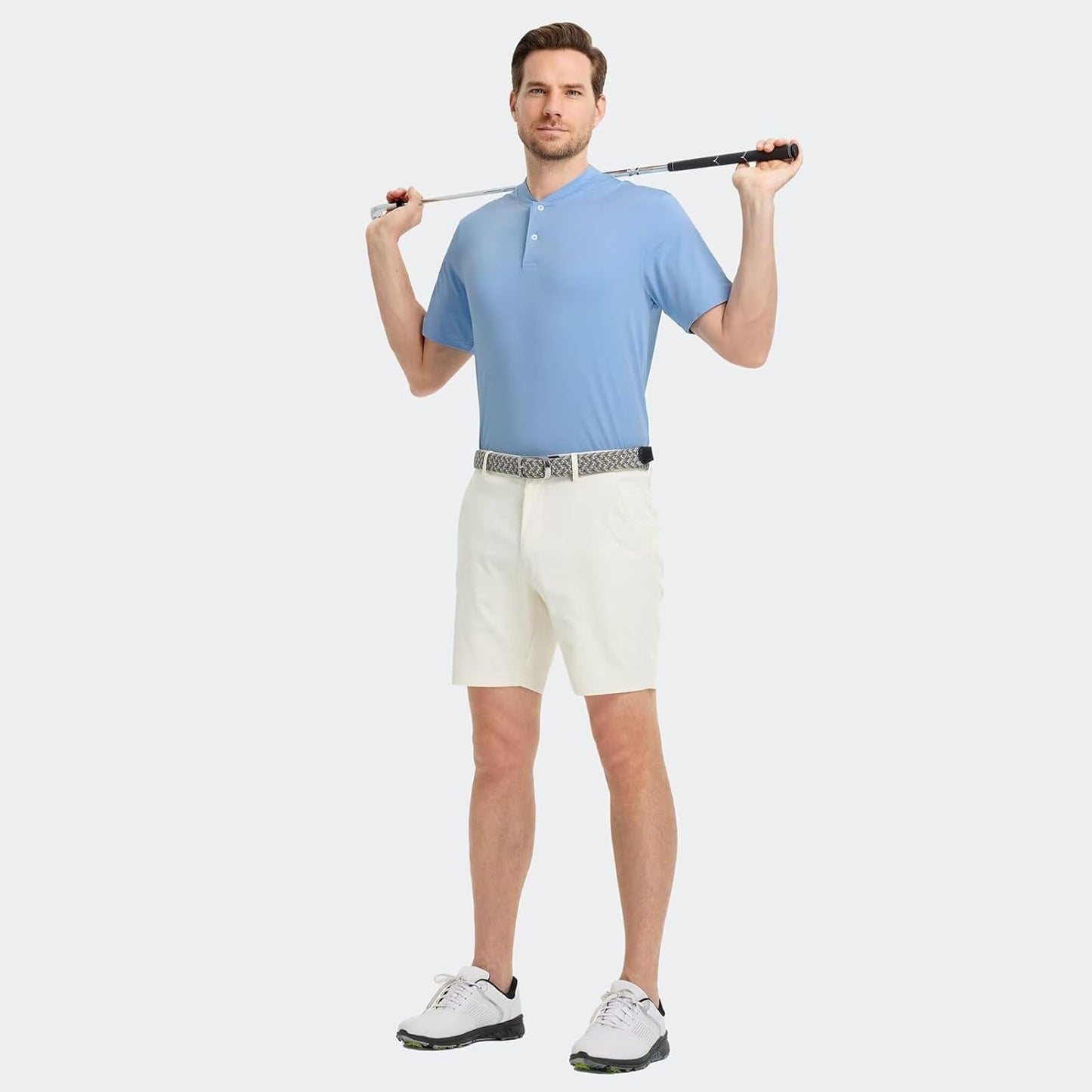 M MAELREG Collarless Golf Shirts for Men Dry Fit Moisture Wicking Performance Solid Casual Mens Henley Shirts Short Sleeve