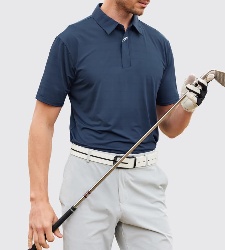Damipow Premium Golf Shirts for Men Dry Fit Performance Polo Short Sleeve Collared Shirt