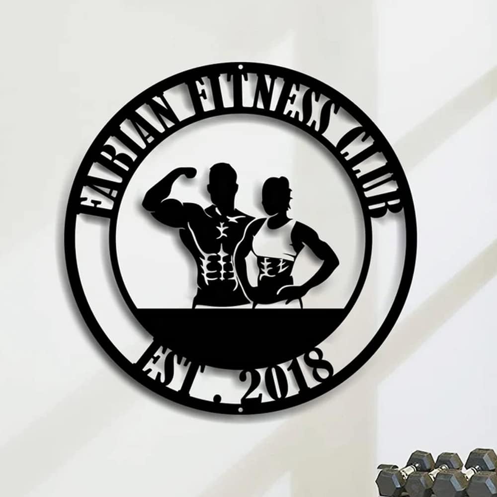 Gym Metal Wall Art Personalized Custom Name Fitness Decor, Workout Room Powerlifting Sign, Home Garage Center Motivational Gift for Women, Men, Dad, Papa, Grandpa, Mother, Sister, Girls, Family