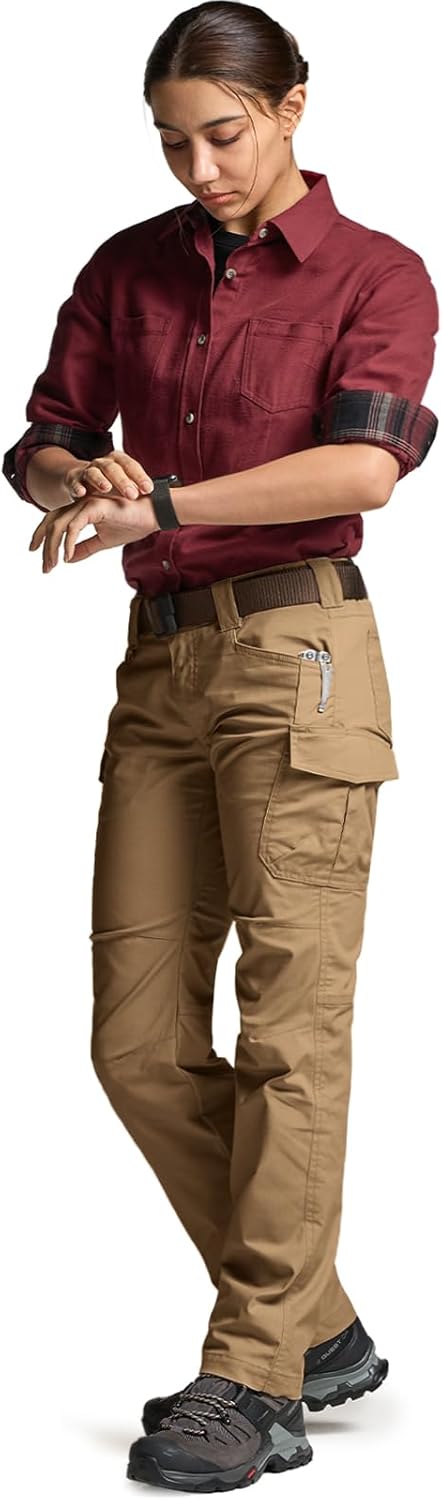 CQR Women's Flex Stretch Tactical Pants, Water Resistant Ripstop Cargo Work Pants with Pockets for Outdoor & Hiking