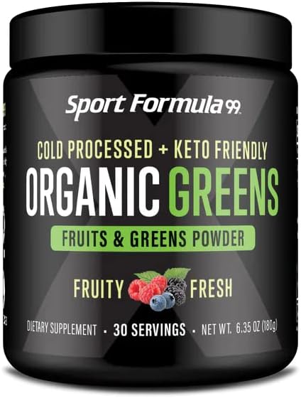 Organic Greens Superfood Powder, Cold Pressed Vegan and Keto Powder, Non-GMO, Low Calorie Daily Green Juice Powder