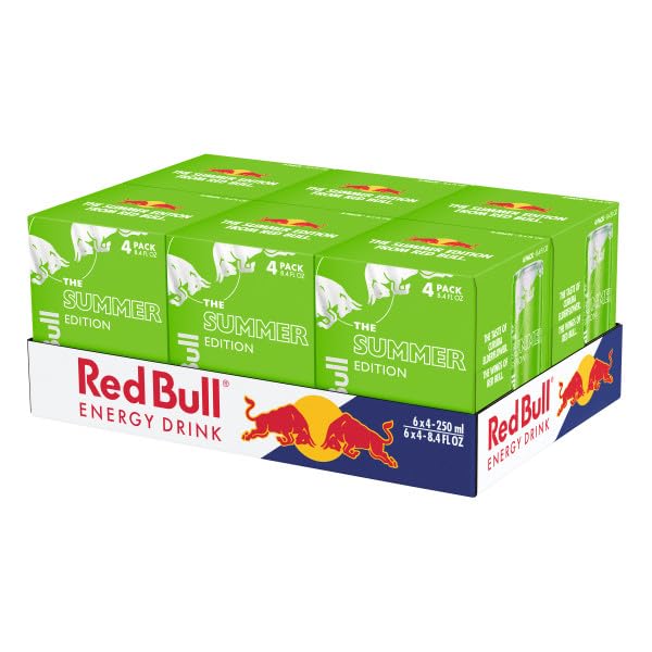 Red Bull Green Edition Energy Drink, Curuba Elderflower, with 80mg Caffeine plus Taurine & B Vitamins, 8.4 Fl Oz, 6 Packs of 4 Cans (Pack of 24)