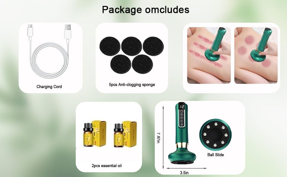 VHV Cellulite Massage Tool-Cupping Kit for Massage Therapy、Lymphatic Drainage Massager、12 Speed Adjustable Suction Cupping Therapy Set, Belly, Thighs, Arms, Butt.（Green