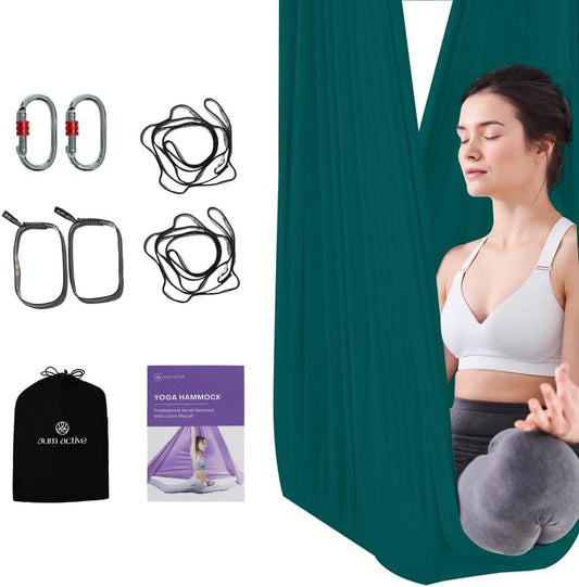 Aerial Silk Yoga Hammock & Swing for Home, Inversion Exercises, Starter Kit for All Levels - Durable with Extension Straps, Carabiners, and Pose Guide