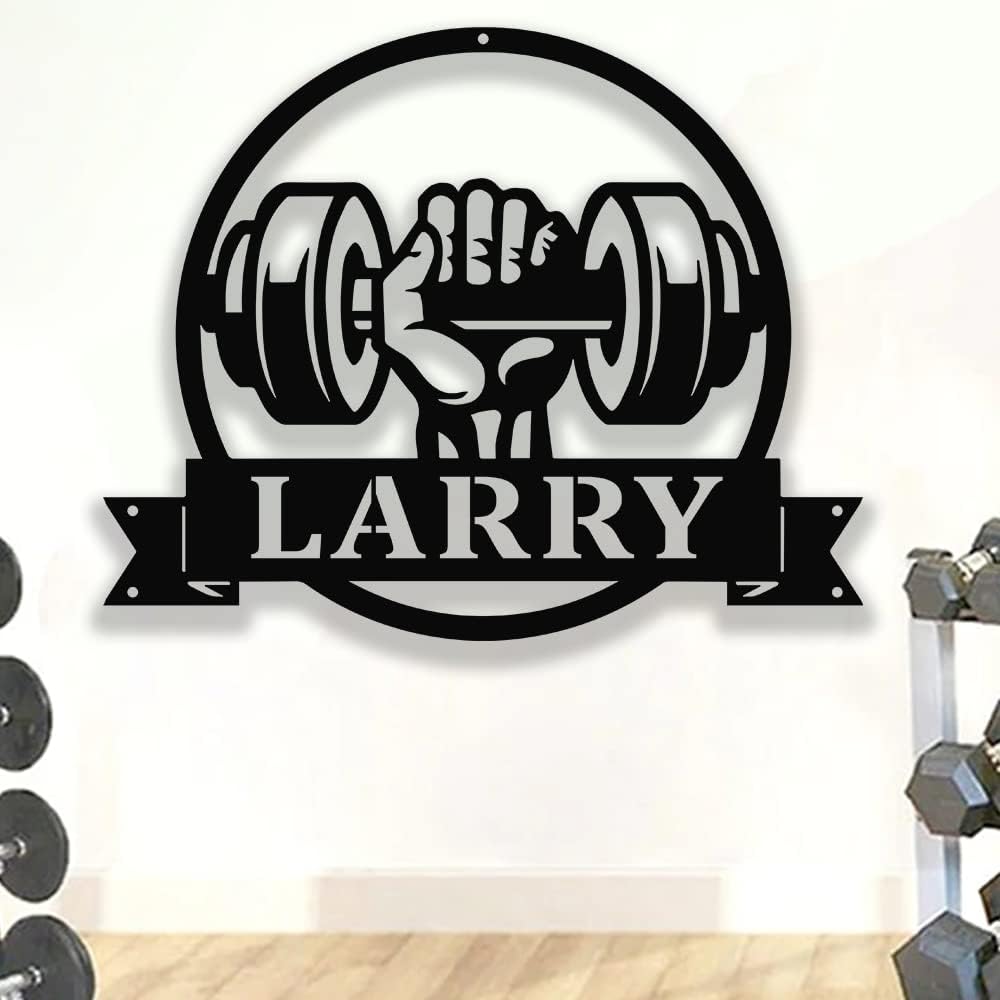 Custom Name Gym Metal Sign for Home Workout Room, Powerlifting Garage Center Motivational Decor, Personalized Fitness Wall Art Gift for Women, Men, Dad, Papa, Grandpa, Mother, Sister, Girls