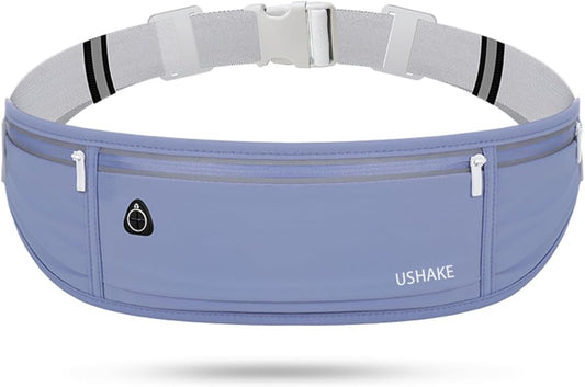 USHAKE Slim Running Belt, Workout Fanny Pack for Men Women,Exercise Waist Pack for Apple iPhone Holder, Runner Belt for Running Walking Cycling Camping Gym Dark Blue