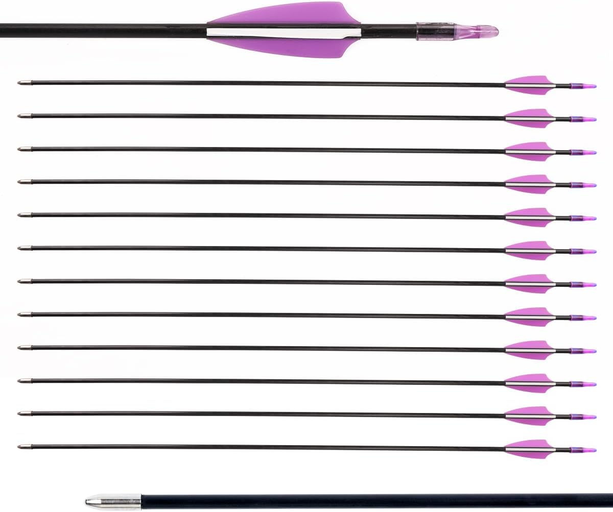 LWANO 28" Fiberglass Arrows - Archery Practice Target Arrows with Blunt Tips Durable Shaft for Youth Kids Children Beginners on Recurve&Long Bows(Pack of 12)
