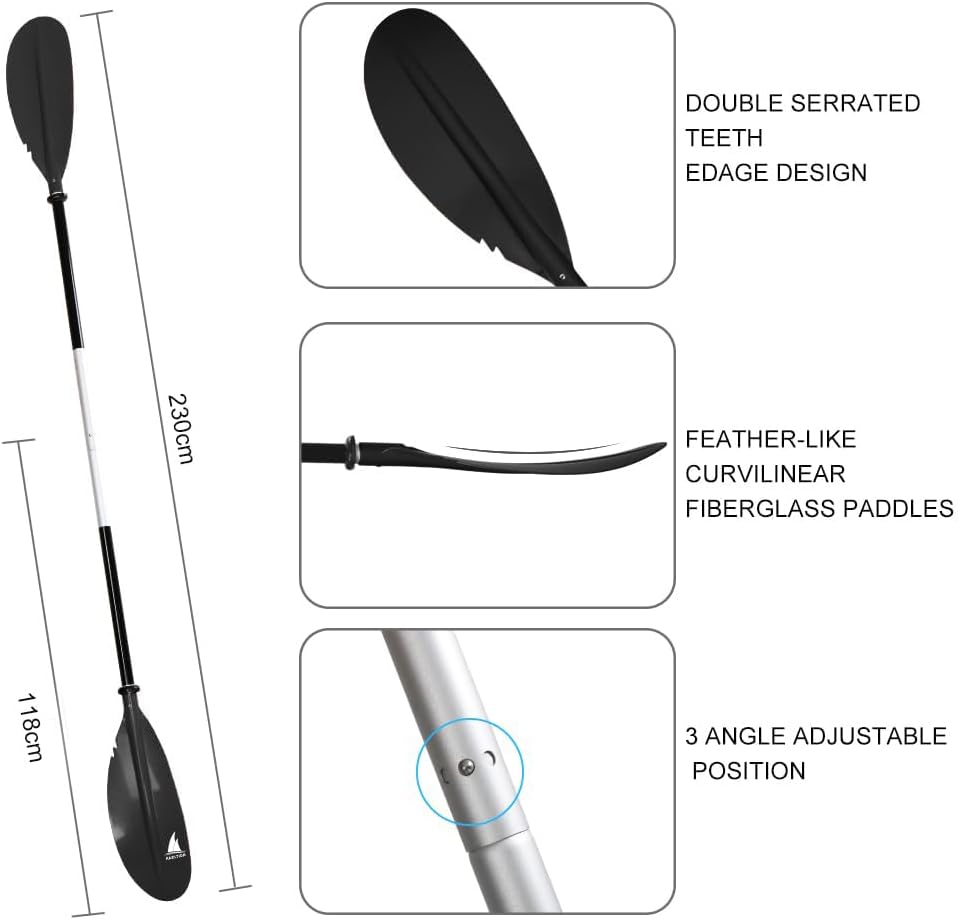 Kayak Paddle - Adjustable 2 Pieces Aluminum Alloy Shaft with Glass Fiber Blade for Surfing,Oar Fishing Easy Packable Travel