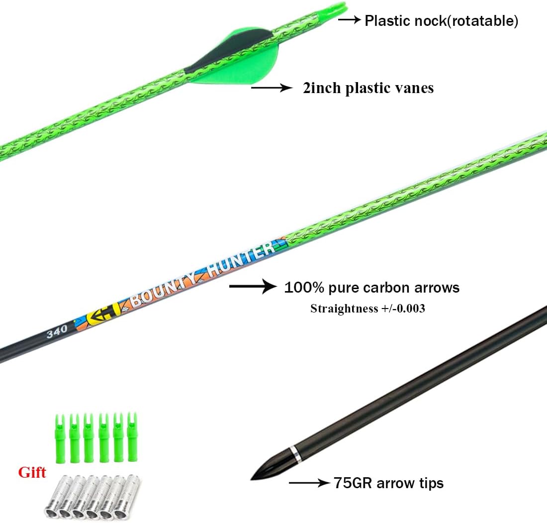 Linkboy Archery 30inch Carbon Arrows 300 340 Spine 0.003 Target Arrows Practice Recurve Compound Hunting Bow Longbow Pack of 12PCS