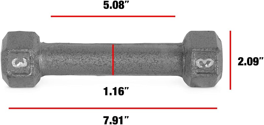 WF Athletic Supply Cast Iron Solid Hexagon Gray/Black Dumbbells, Strength Training Free Weights Set of 2 for Women and Men, Hand Weights Sold by Pairs, Multi-Select Size Options Available