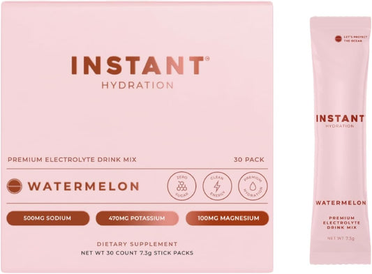Instant Hydration Electrolytes Powder Packets - Watermelon Electrolyte Drink Mix - Zero Sugar - Keto, Vegan, Gluten-Free, Non-GMO - Boost Recovery, Brain Health, Muscle & Tissue Support- 30 Sticks