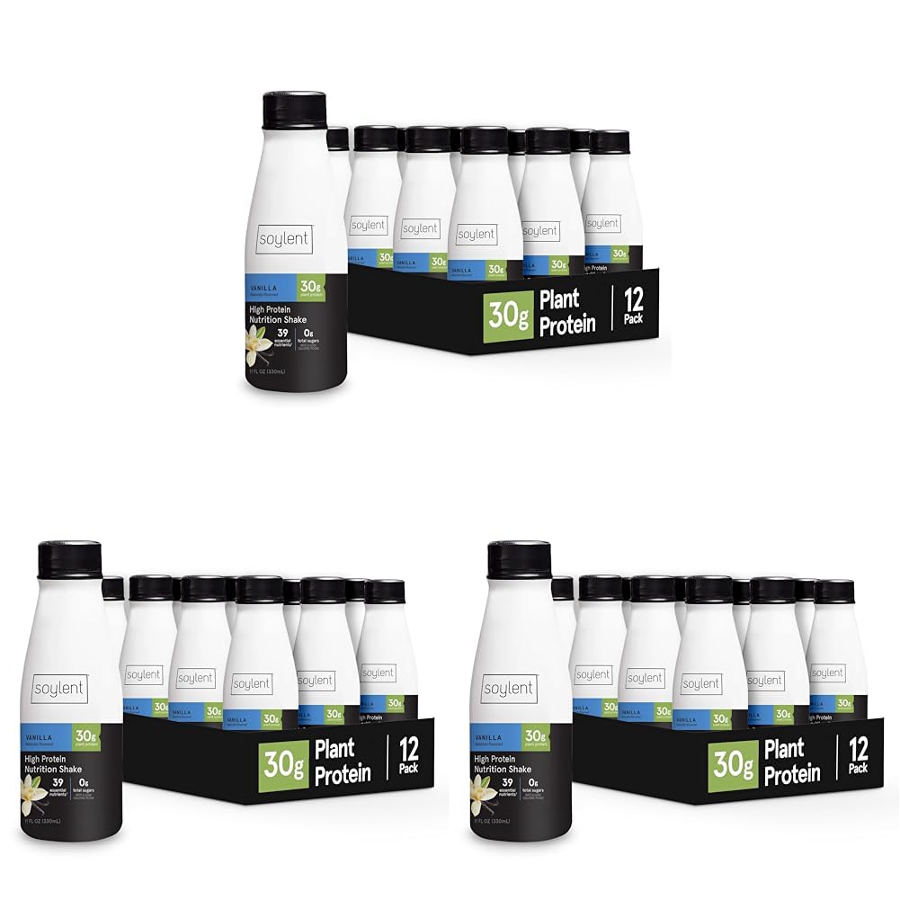 Soylent Vanilla High Protein Shake, 30g Complete Protein, Vegan, Dairy Free and 0g Sugar, Ready to Drink Protein Drinks, 11 Oz, 36 Pack
