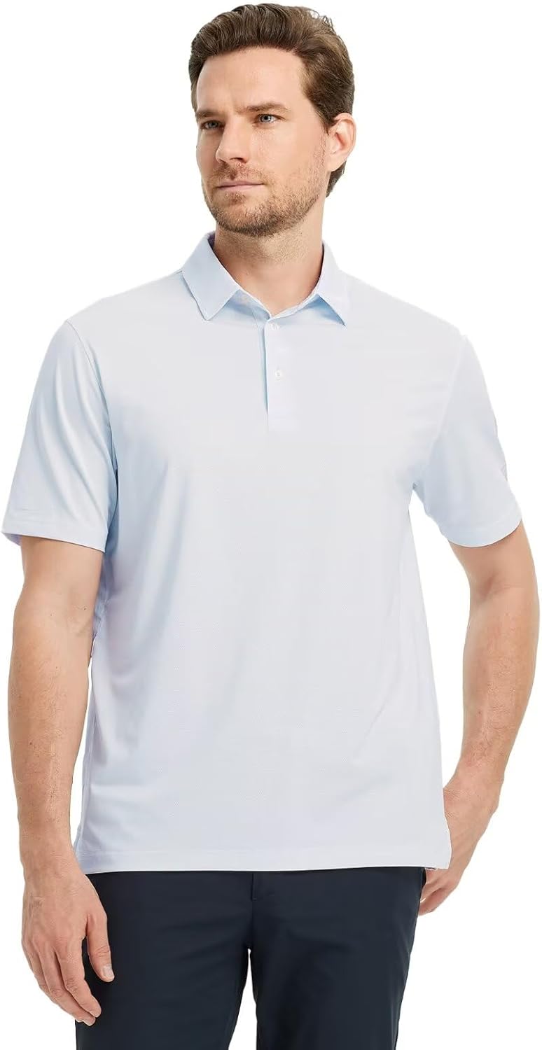 M MAELREG Golf Shirts for Men Short Sleeve Dry Fit Casual Striped Performance Moisture Wicking Collared Mens Polo Shirts