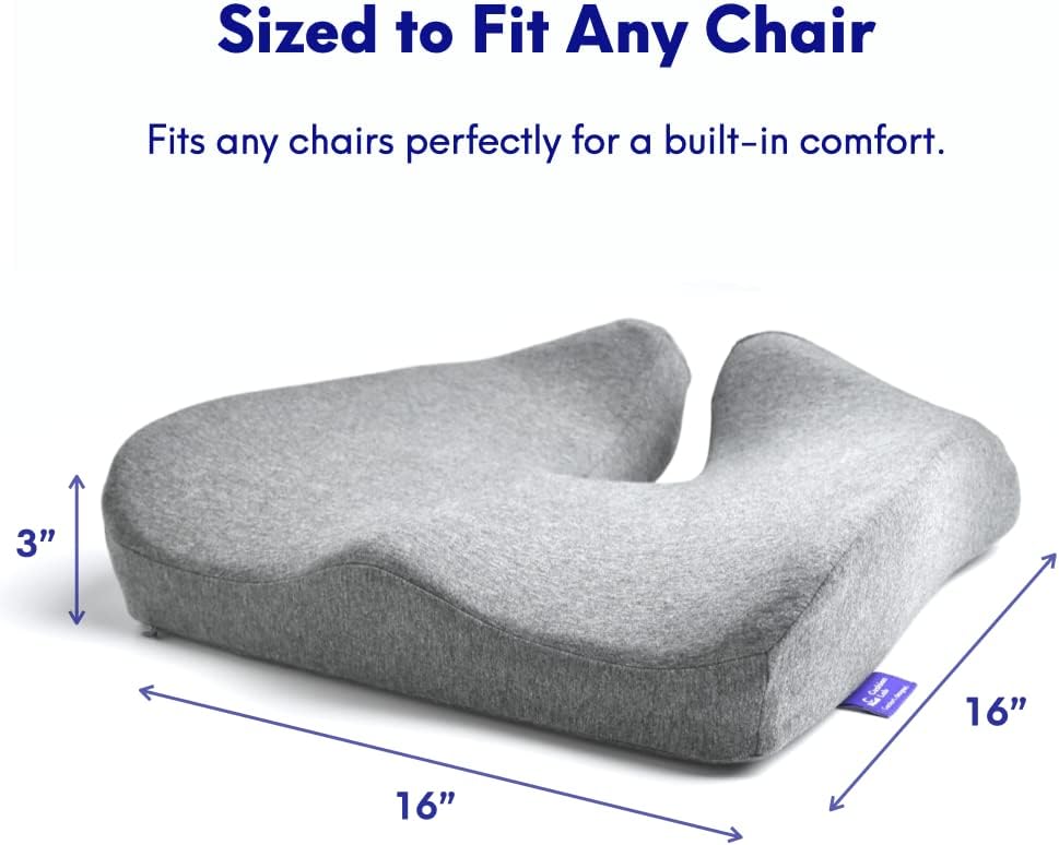 C CUSHION LAB Patented Pressure Relief Seat Cushion for Long Sitting Hours on Office/Home Chair, Car, Wheelchair - Extra-Dense Memory Foam for Hip, Tailbone, Coccyx, Sciatica - Light Grey