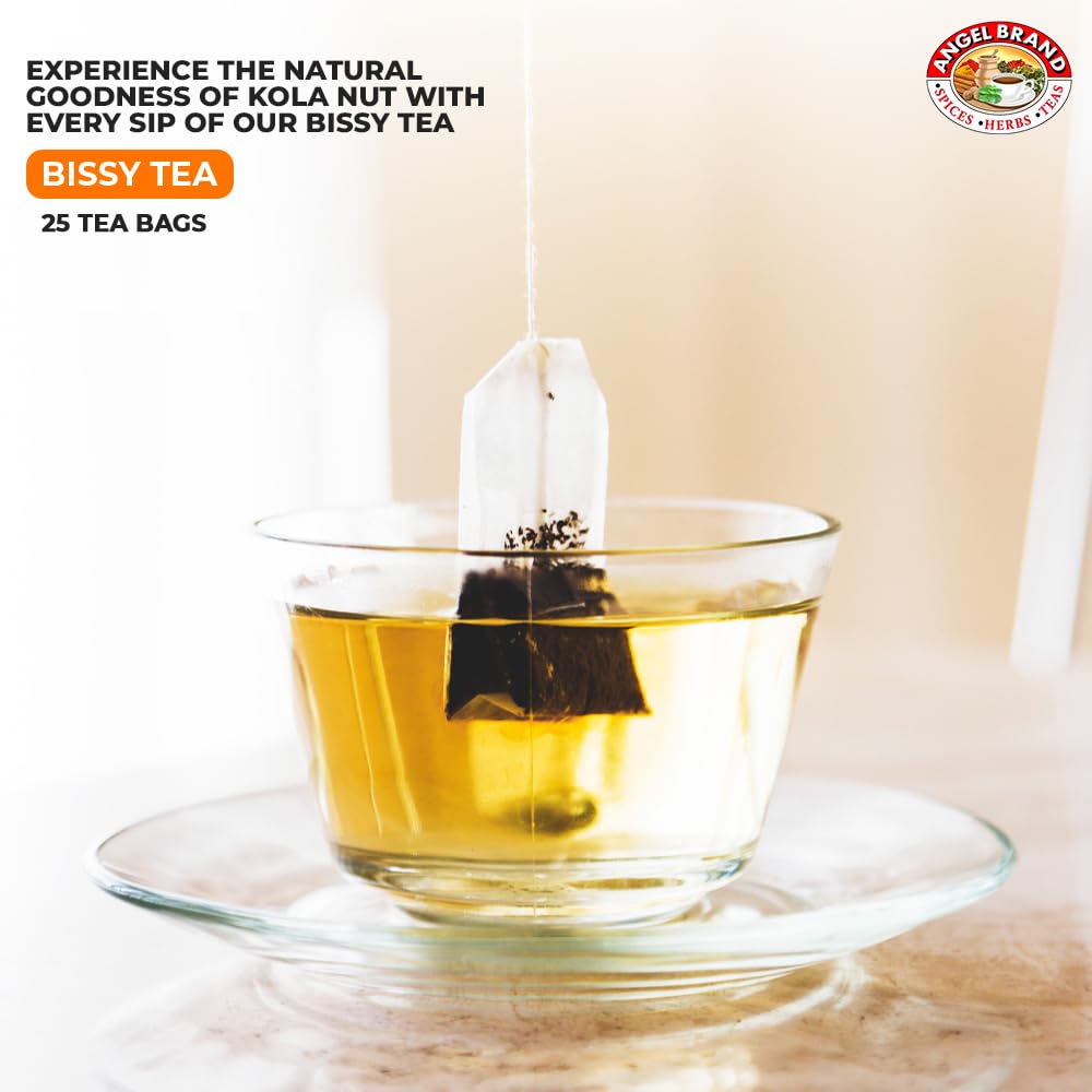 Angel Brand Bissy Tea Bags – 25 Tea Bags of Jamaican Kola Nut Herbal Tea for Energy and Vitality.