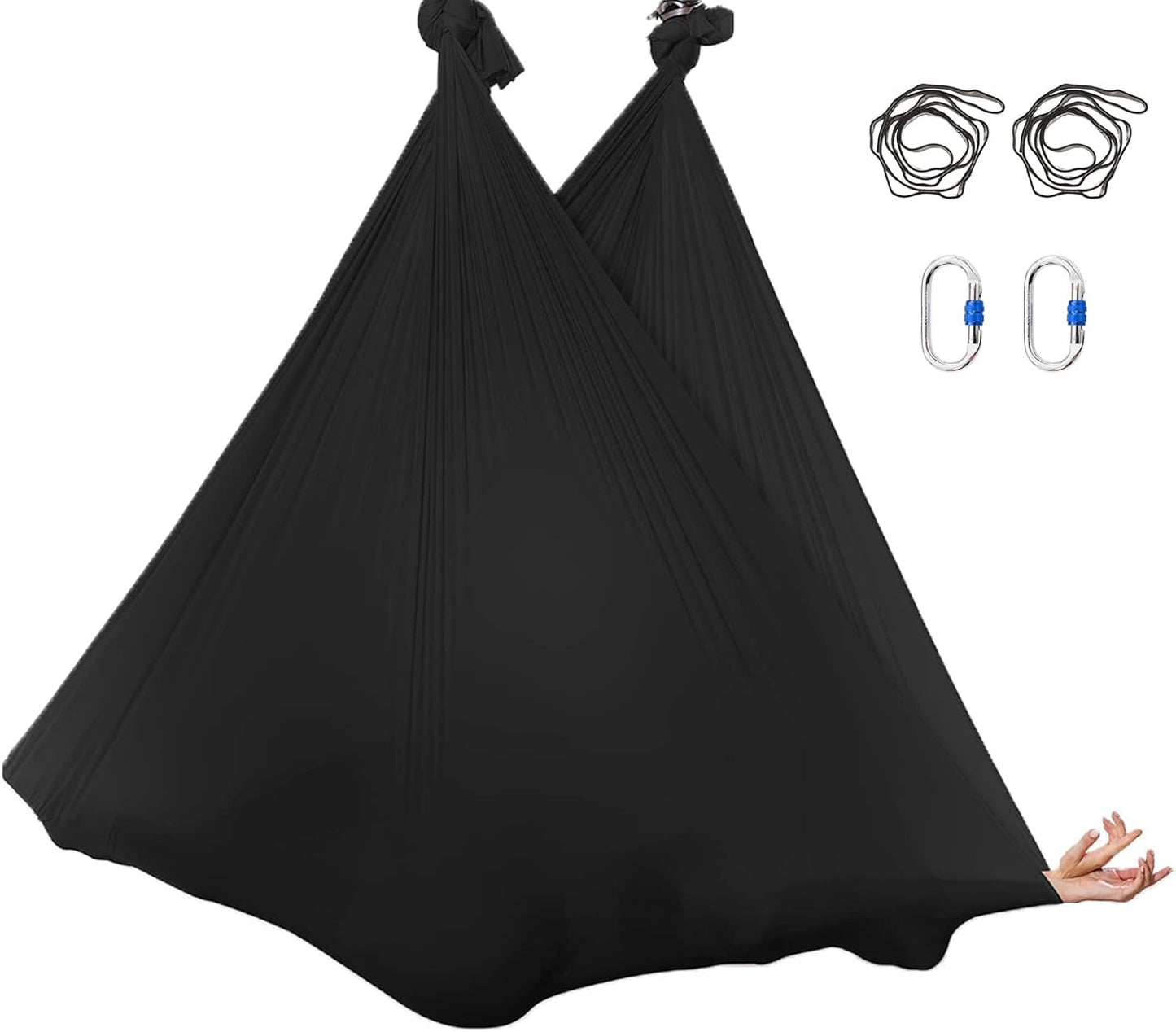 5.5 Yards Aerial Silks Yoga Swing Set - Aerial Yoga Hammock Kit Anti-Gravity Flying for Fitness, Low/Non Stretch Nylon Tricot Fabric Hardware Included for Dance