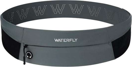 WATERFLY Running Belt Fanny Pack: Slim Waist Bag for Men Women, Workout Fitness Phone Holder for Exercise Marathon Jogging-Grey