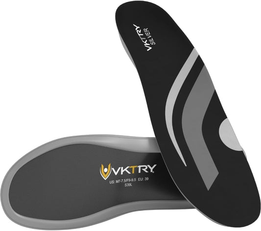 VKTRY Silver Performance Insoles, Carbon Fiber Composite Inserts for Everyday & Active Lifestyle - Lightweight, Comfortable, Structured Arch Support, Shock Absorption, Energy-Return, Anti-Fatigue