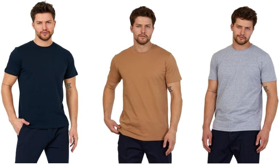 Men's Short Sleeve Crewneck T-Shirt 100% Cotton - Classic Colors - Breathable Mesh Fabric - Ideal for Sports & Everyday Wear