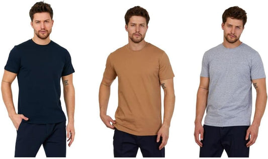 Men's Short Sleeve Crewneck T-Shirt 100% Cotton - Classic Colors - Breathable Mesh Fabric - Ideal for Sports & Everyday Wear