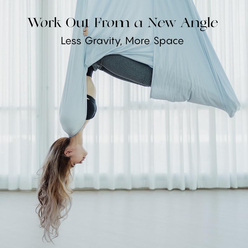 Aerial Silk Yoga Hammock & Swing for Home, Inversion Exercises, Starter Kit for All Levels - Durable with Extension Straps, Carabiners, and Pose Guide