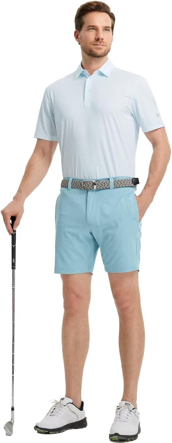 M MAELREG Golf Shirts for Men Short Sleeve Dry Fit Casual Striped Performance Moisture Wicking Collared Mens Polo Shirts