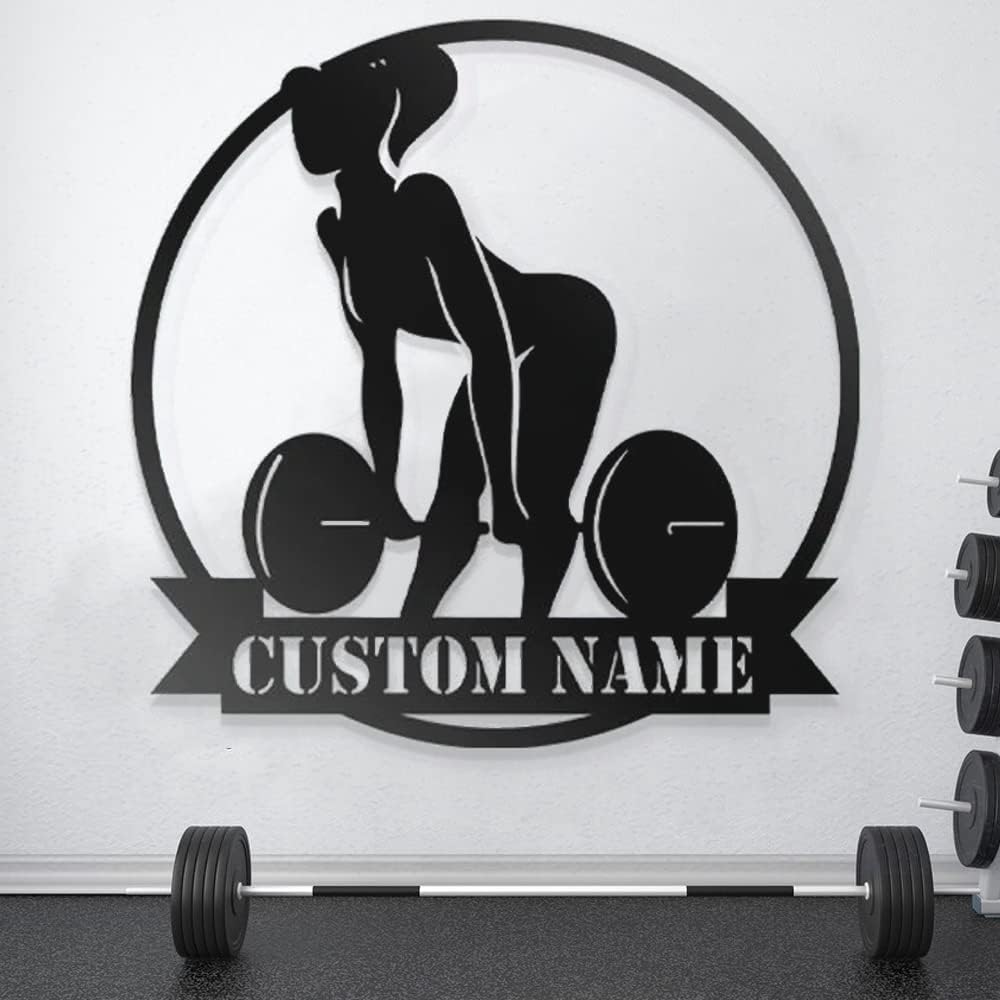 Personalized Custom Name Gym Metal Sign for Home Workout Room, Fitness Garage Center Motivational Decor, Powerlifting Wall Art Gift for Women, Men, Dad, Papa, Grandpa, Mother, Sister, Girls