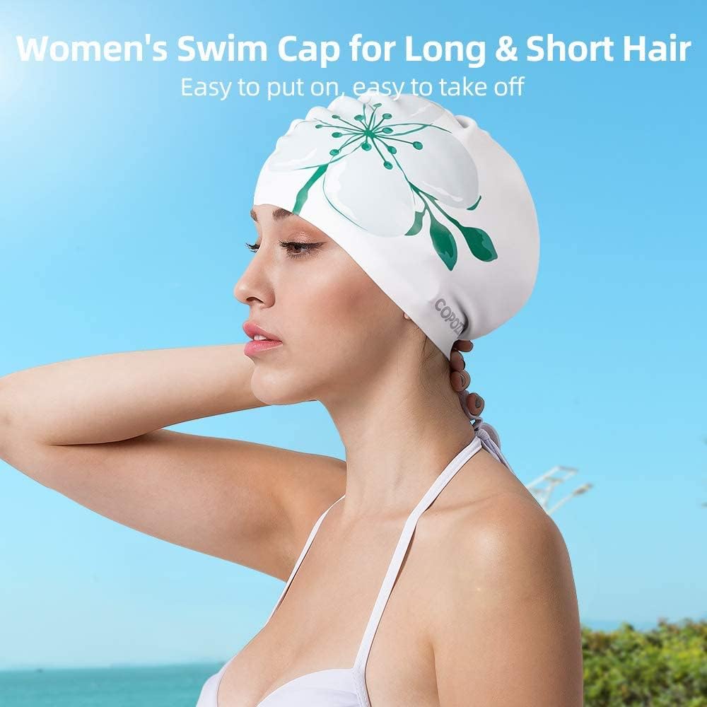 COPOZZ Stylish Silicone Swim Cap for Women – Comfortable, Durable, and Hair-Protecting Design