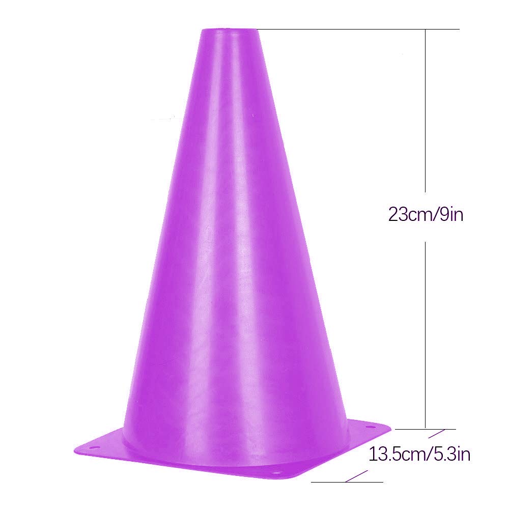 Alyoen 9 inch Traffic Cones, Plastic Sport Cones, Purple Soccer Training Cones for Outdoor Activity & Festive Events (Sets of 10/15/ 20)