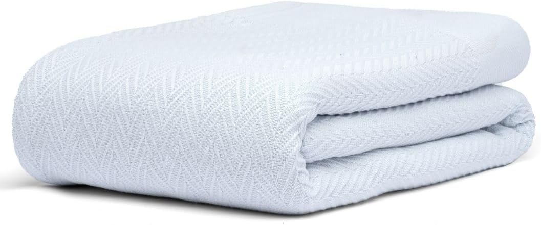 100% Cotton Herringbone Weave Blankets, 66"X90" Twin, Throw Blanket for Bed,All Season Cotton Blanket, Cozy Blanket,Throws Bed Blanket, Throw Blanket for Couch,Modern Home Decor -Light Blue