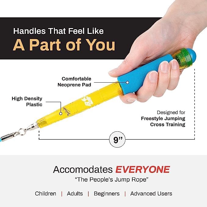 Buddy Lee Jump Ropes Rope Master Original Ball Bearing Jump Rope, 9” HD Plastic Handles. Perfect Jump Rope for Fitness, CrossFit Gym, Endurance Jumping, Cross Overs, Extreme Jumping