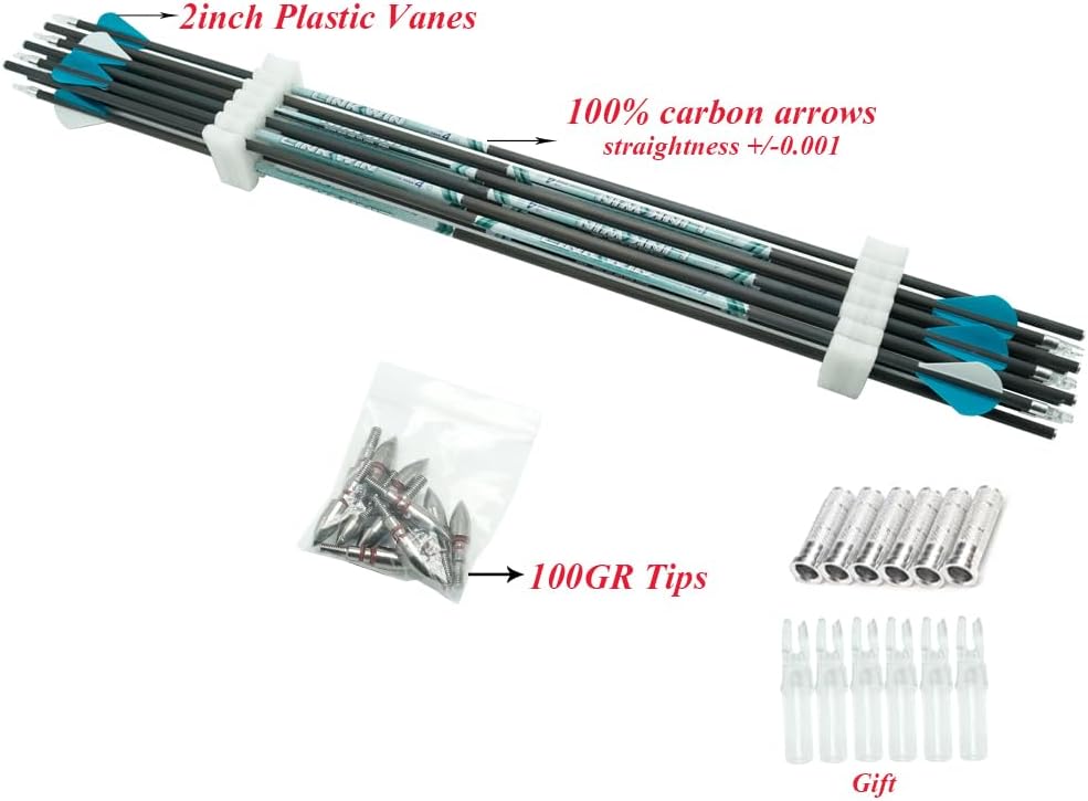 Linkboy Archery 0.001 30inch Carbon Arrows 300 340 400 500 600 Spine Target Practice Arrows Recurve Compound Hunting Bow Longbow 12pcs