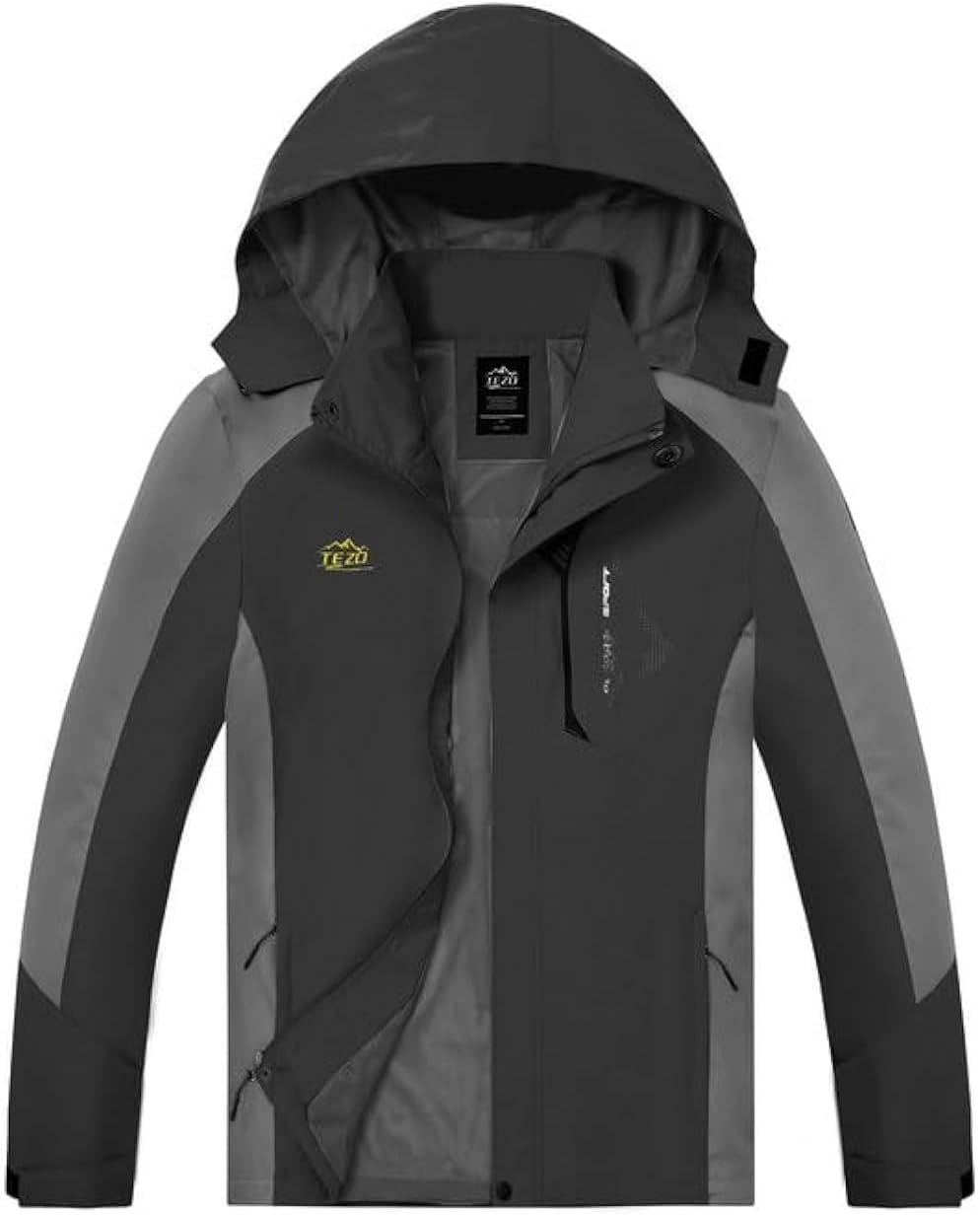 TEZO Mens Rain Jacket Waterproof with Hooded Hiking Coat Lightweight Windbreaker