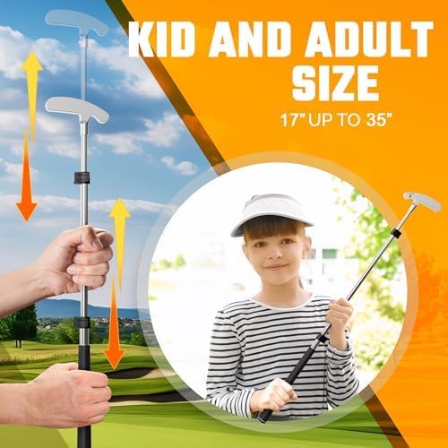 Kids Putter Set with Extendable Shaft – Adjustable Mini Golf Putter for Junior Golfers – Left & Right-Handed Training Club – Includes 3 Balls – Silver, 17"-35"