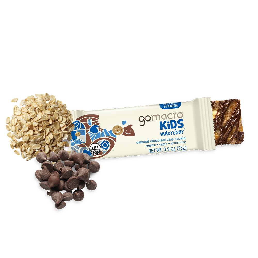 GoMacro Kids MacroBar Organic Vegan Snack Bars – Peanut Butter Cup & Oatmeal Chocolate Chip Cookie (0.90 Ounce Bars, 7 Count) (Pack of 2)