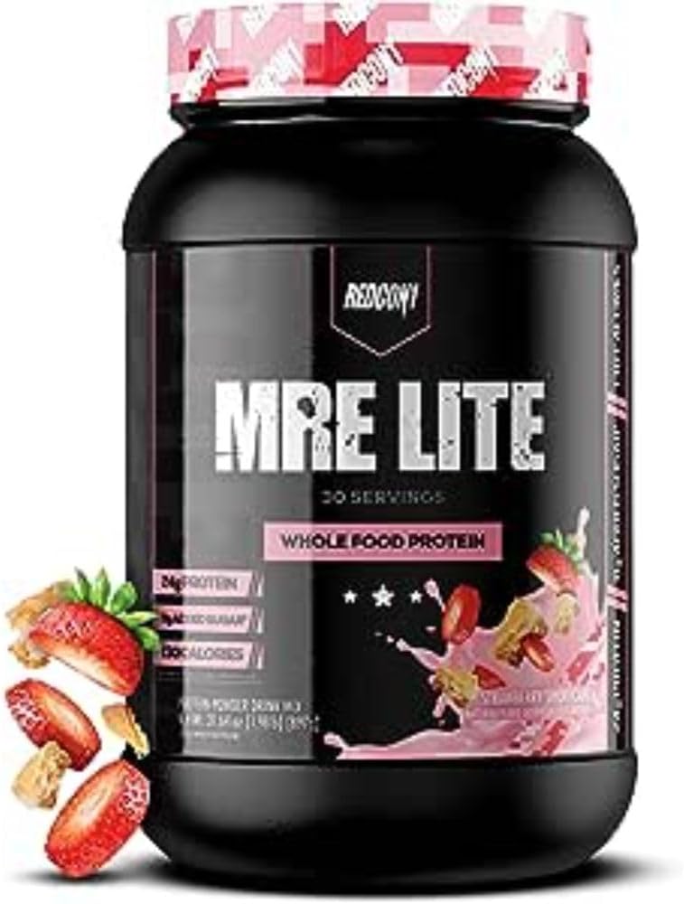 REDCON1 MRE Lite Whole Food Protein Powder, Strawberry Shortcake - Low Carb & Whey Free Meal Replacement with Animal Protein Blends - Easy to Digest Supplement Made with MCT Oils (30 Servings)