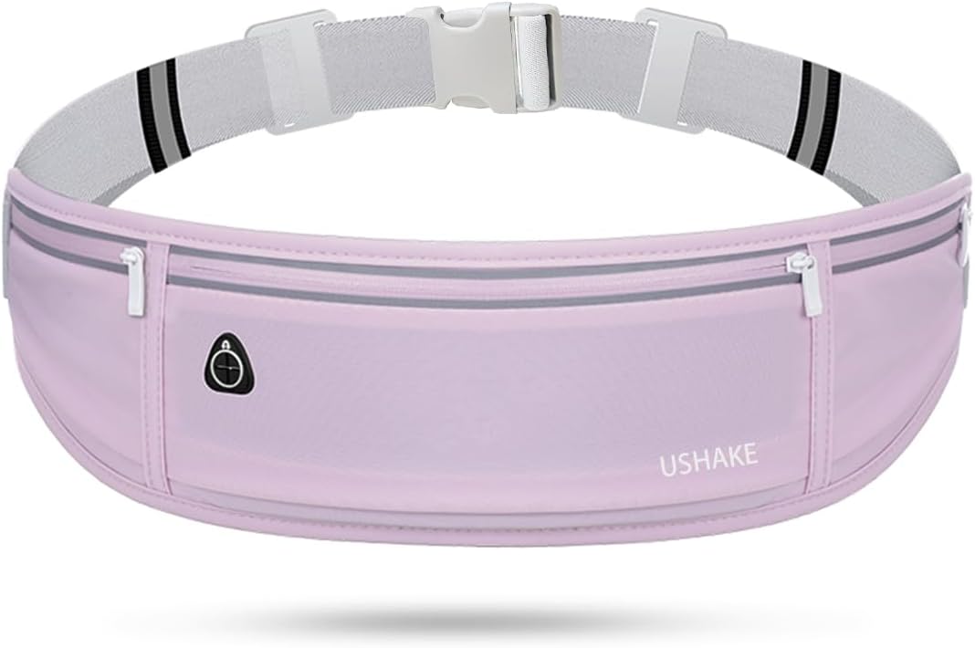 USHAKE Slim Running Belt, Workout Fanny Pack for Men Women,Exercise Waist Pack for Apple iPhone Holder, Runner Belt for Running Walking Cycling Camping Gym Light Purple