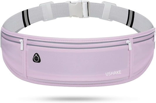 USHAKE Slim Running Belt, Workout Fanny Pack for Men Women,Exercise Waist Pack for Apple iPhone Holder, Runner Belt for Running Walking Cycling Camping Gym Light Purple