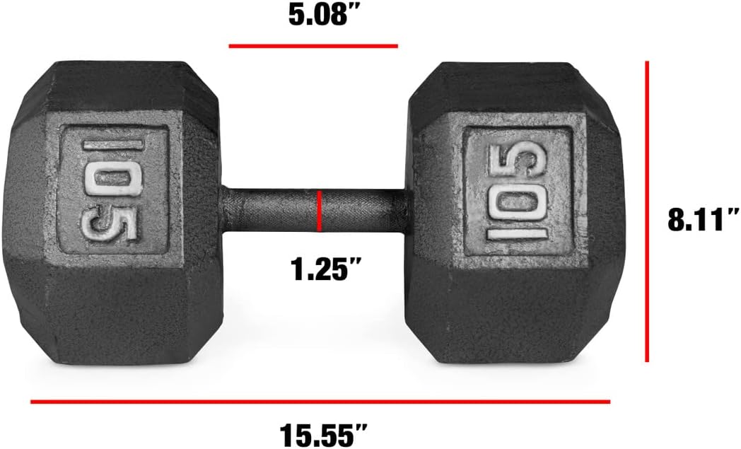 WF Athletic Supply Cast Iron Solid Hexagon Gray/Black Dumbbells, Strength Training Free Weights Set of 2 for Women and Men, Hand Weights Sold by Pairs, Multi-Select Size Options Available