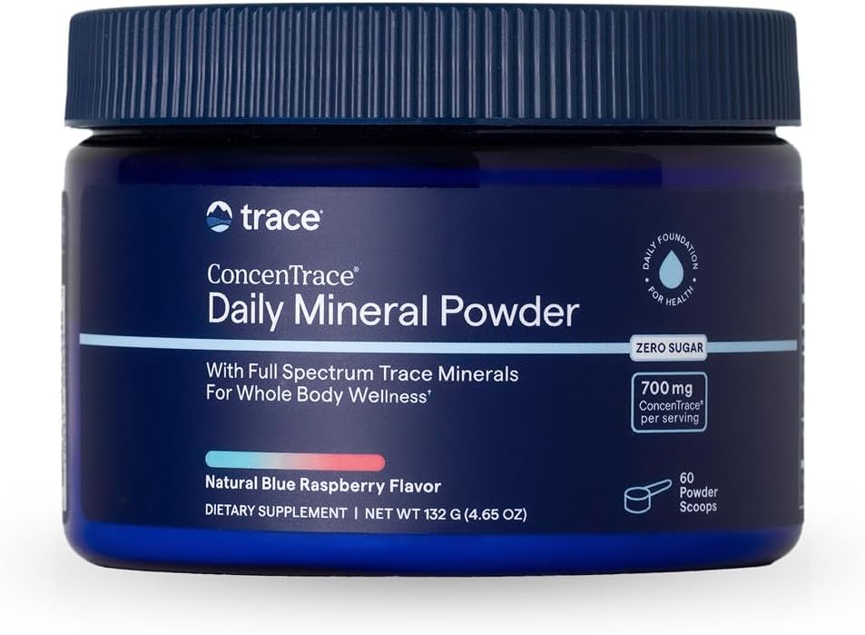 Trace Minerals ConcenTrace Daily Mineral Powder 60 Servings - 700mg of ConcenTrace per Serving (About 15 Drops) Full Spectrum for Whole Body Wellness- Blue Raspberry Flavor