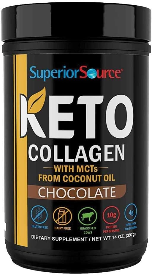 Superior Source Keto Collagen - Collagen Protein Powder with MCT Oil - Supports Hair, Skin, Nails & Joint Health - Dairy-Free - Chocolate, 14 oz