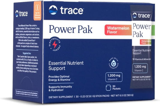 Trace Minerals Power Pak - Daily Health Support Supplement with Vitamins & Minerals - Power Packet Aids Immune Health & Hydration - Mix Powder Supports Bodily Functions - Watermelon (30 Servings)
