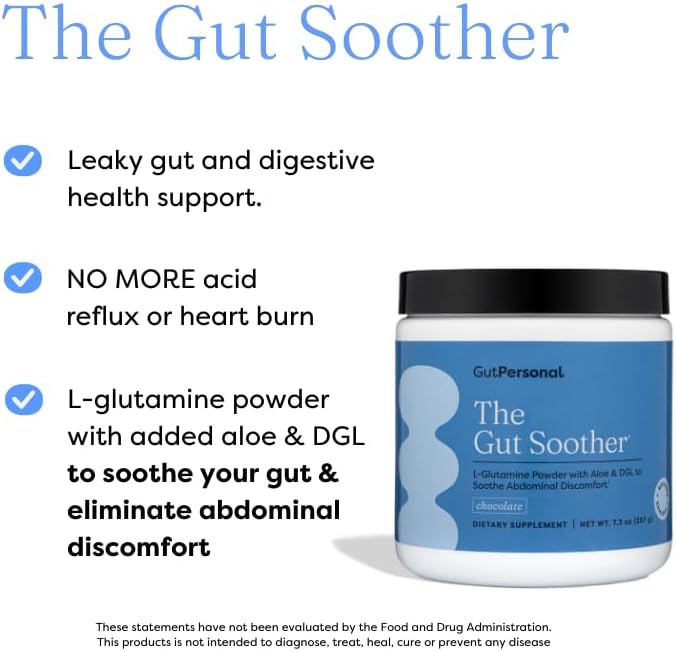 The Gut Soother L-Glutamine Powder Supplement: Restore Gut Lining, Soothe Digestive Discomfort While Promoting Overall Gut Health, 30 Servings (Chocolate)
