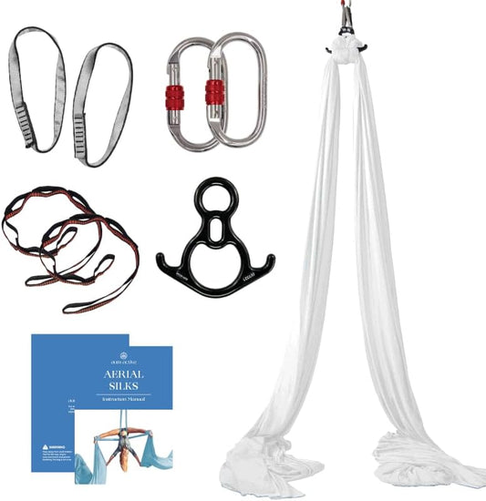 Aerial Silks Starter Kit - Durable 9 Yards of Aerial Yoga Hammock with Hardware & Guide - Aerial Swing for Acrobatic Flying Yoga & All Levels (Aerial Rigging Point Up to 13ft)