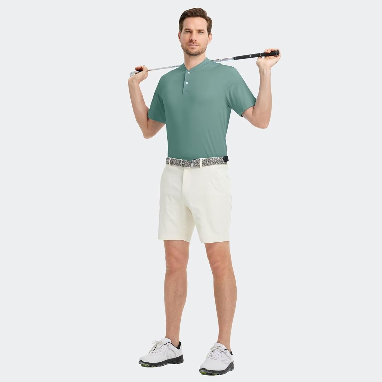 M MAELREG Collarless Golf Shirts for Men Dry Fit Moisture Wicking Performance Solid Casual Mens Henley Shirts Short Sleeve