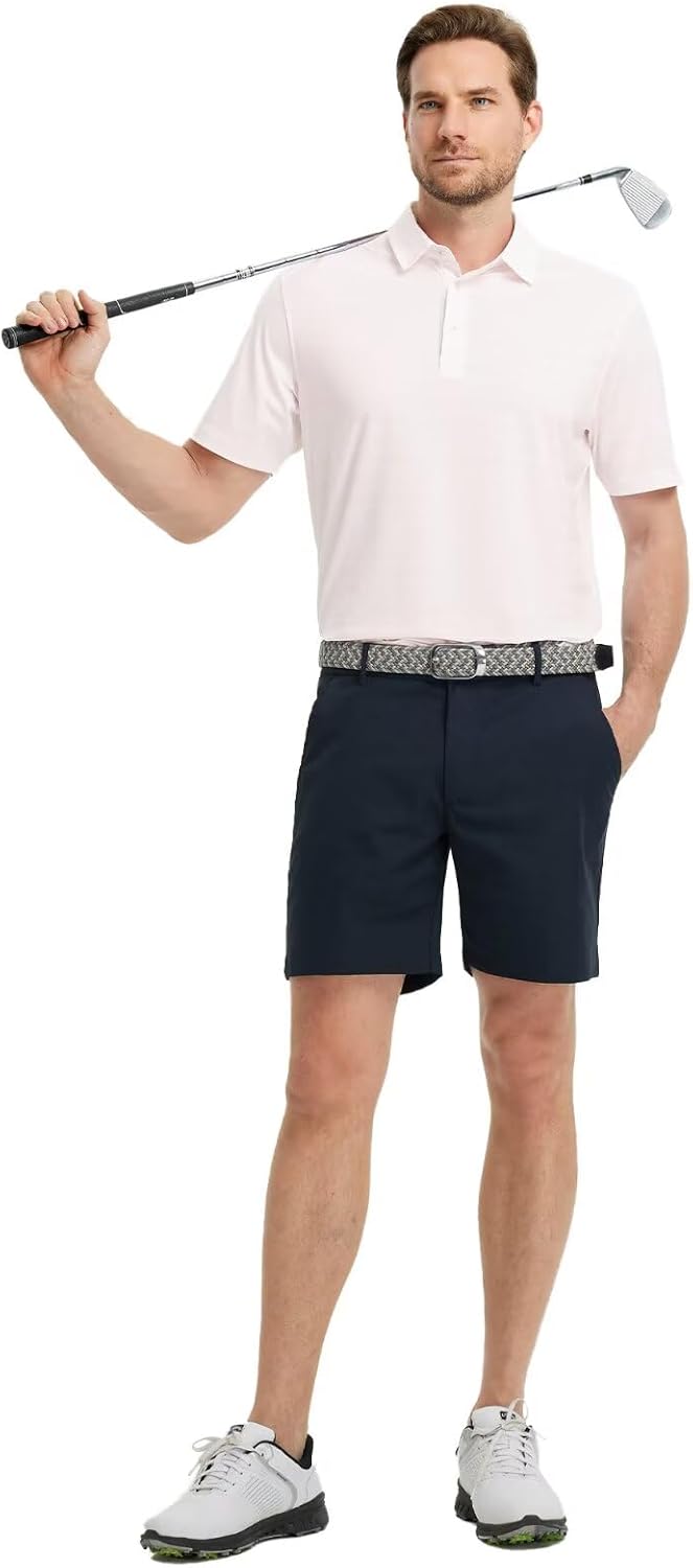 M MAELREG Golf Shirts for Men Short Sleeve Dry Fit Casual Striped Performance Moisture Wicking Collared Mens Polo Shirts