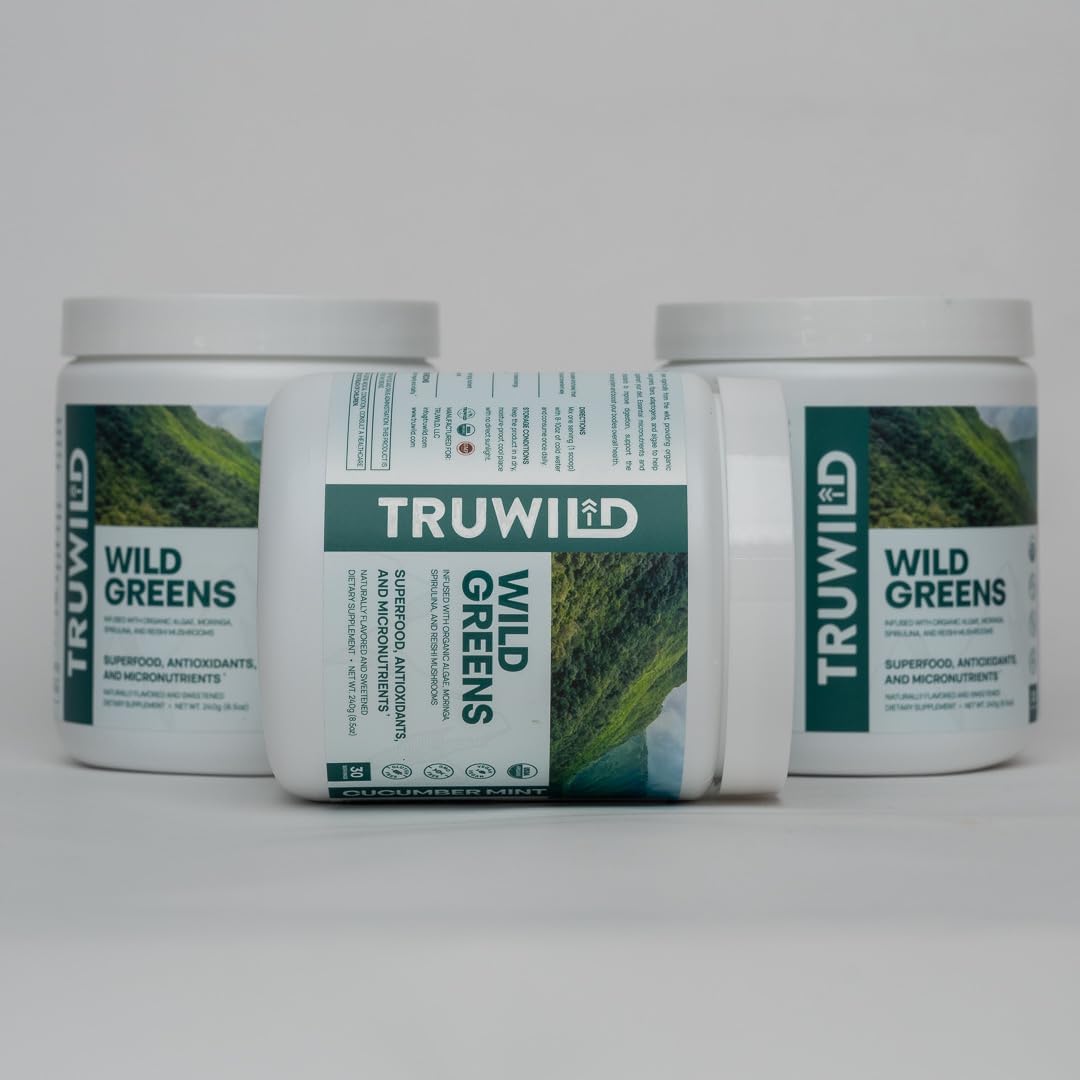 TruWild Greens Superfood Juice Powder, with 22+ Greens & Anti-Oxidants, Green Juice Powder, Natural Immune, Stress, Digestion Support, 40 Servings, 2 Pack
